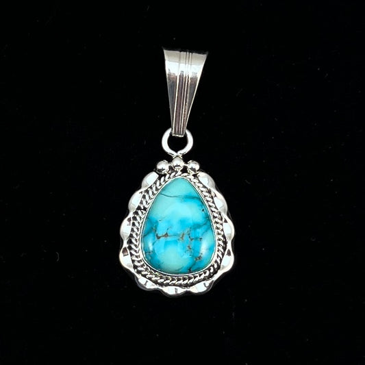 Blue Kingman Turquoise Pendant Navajo handmade Samuel Yellowhair sterling silver