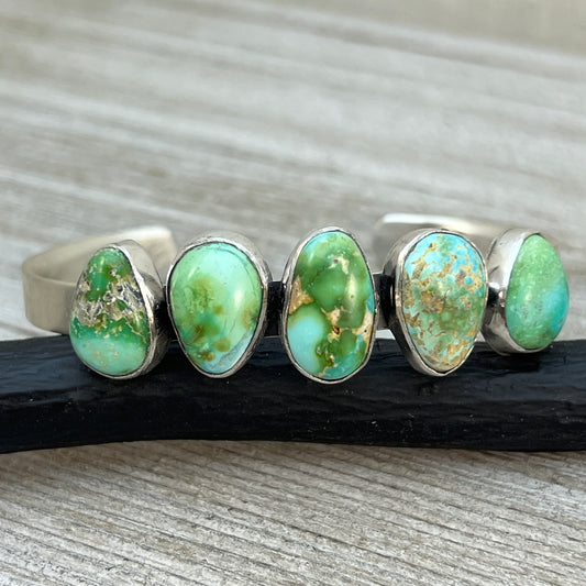 6 1/4" Sonoran Gold Turquoise Cuff Bracelet Sterling silver Navajo Tom Lewis boho