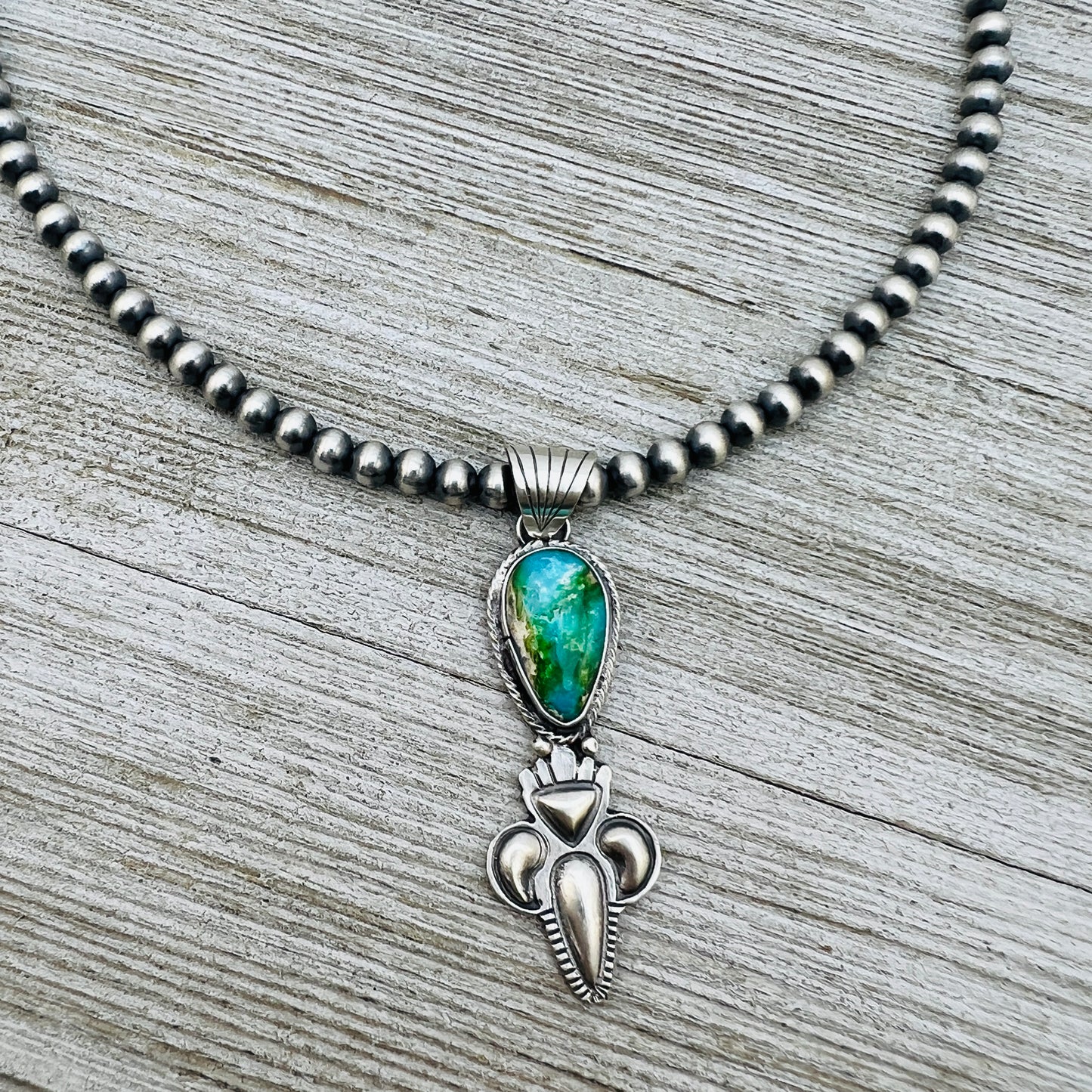 16" Sonoran Gold polychrome Turquoise  Necklace Gary Shorty Sterling Silver NK19