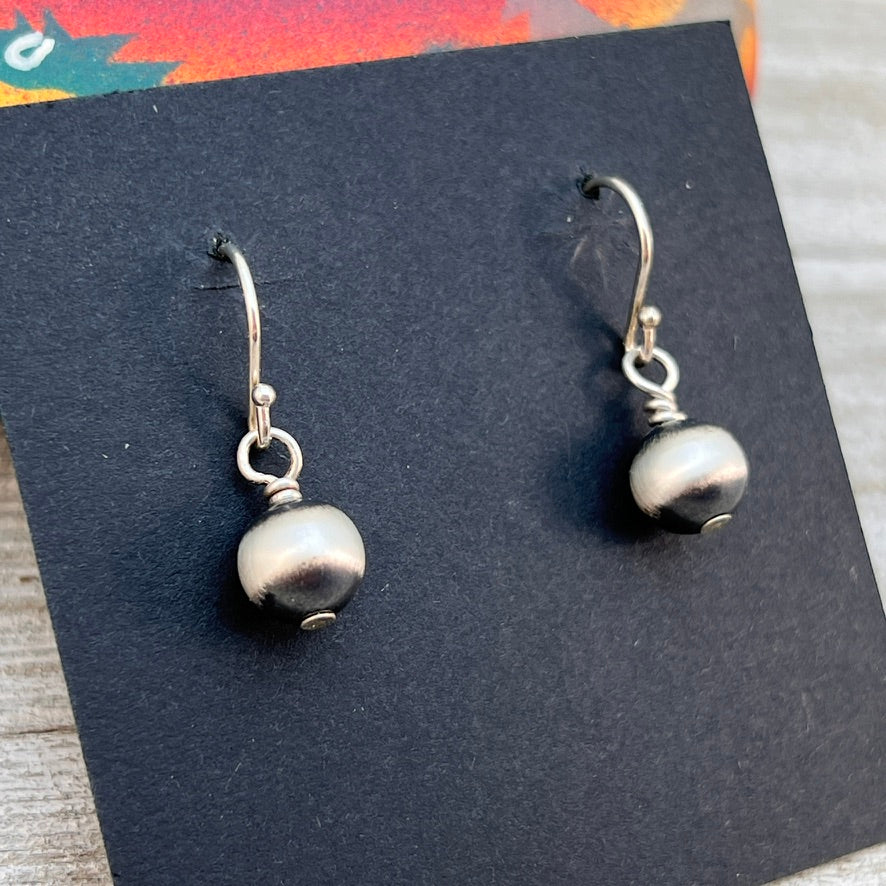 8mm Sterling Silver Oxidized Pearl Earrings, Southwest Silver beads, Simple Style Minimalist