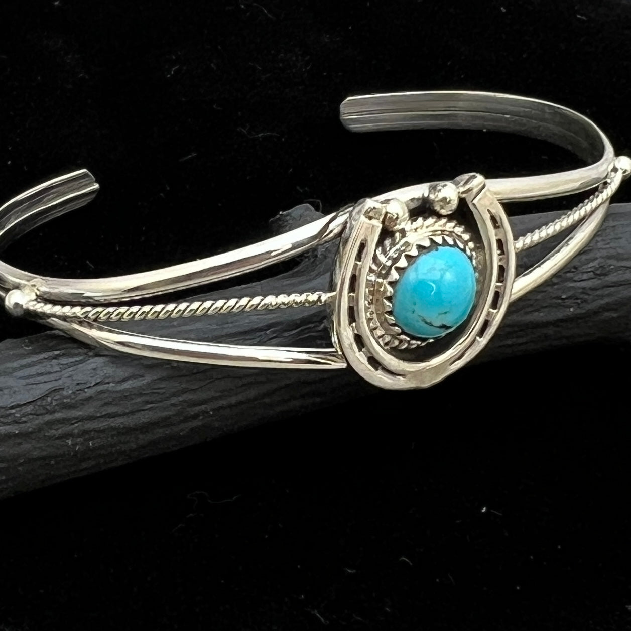6 1/4" Kingman Turquoise Horseshoe Cuff Bracelet Sterling Silver Letricia Largo BR57