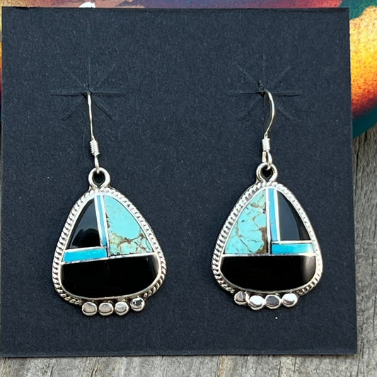 Modern Black jet turquoise inlay Earrings Sterling Silver James Manygoats Navajo 674