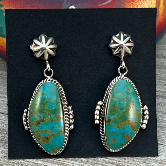 Simple Turquoise dangle earrings sterling silver Navajo Raymond Yazzie 1