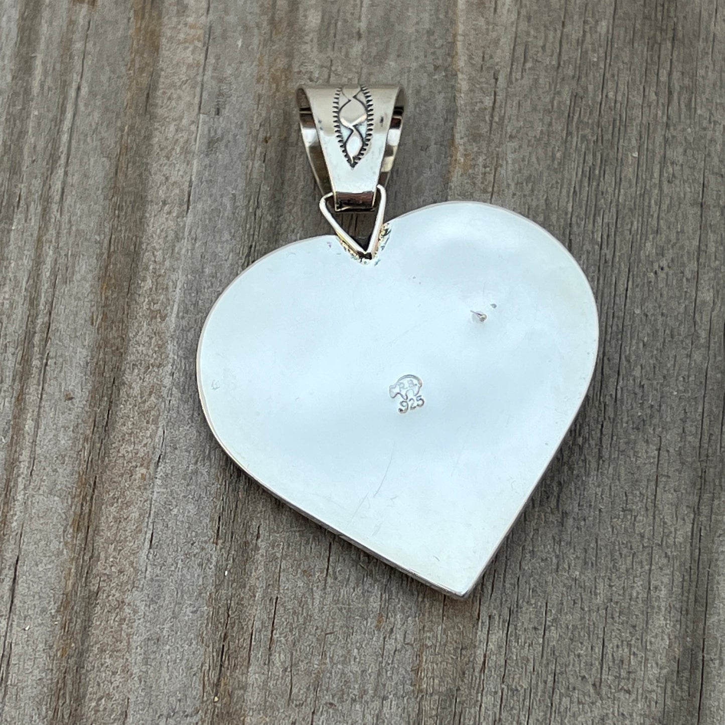 Blue Kingman turquoise horse heart pendant sterling silver Jennifer Cayaditto Navajo 816