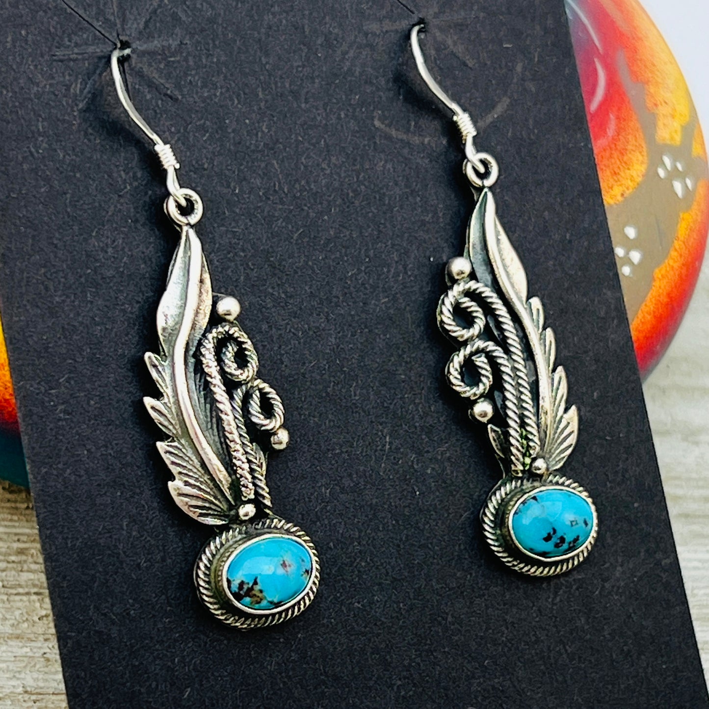Turquoise  earrings sterling silver Genevieve Francisco Navajo handmade ER33