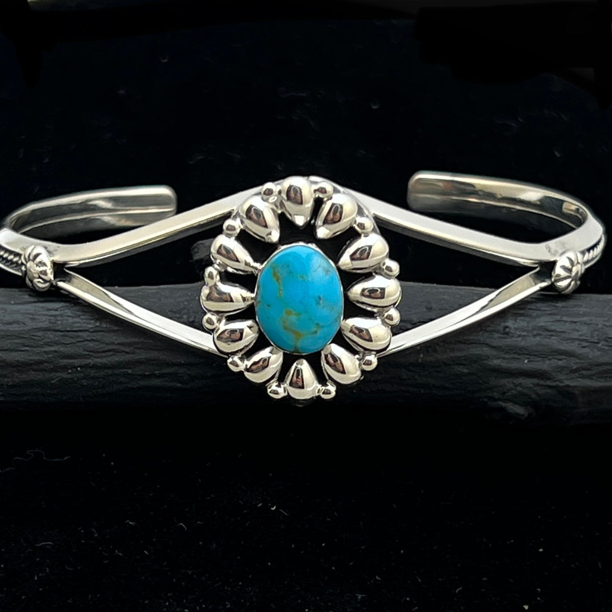 6 1/2" Stamped Navajo sterling silver turquoise cuff bracelet BR62