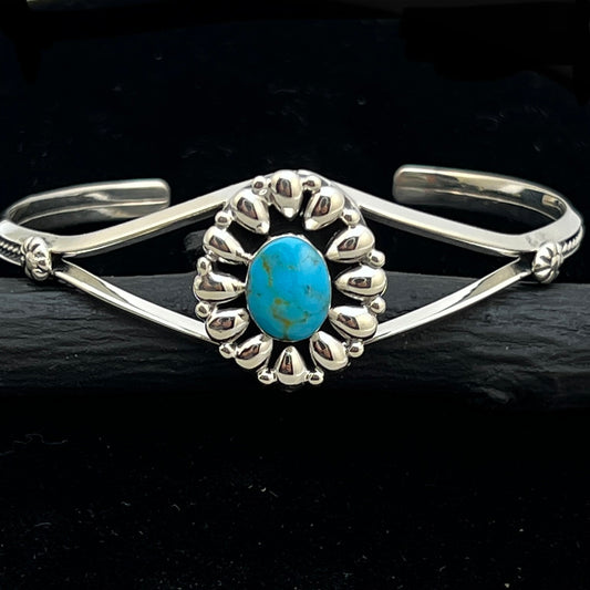 6 1/2" Stamped Navajo sterling silver turquoise cuff bracelet BR62