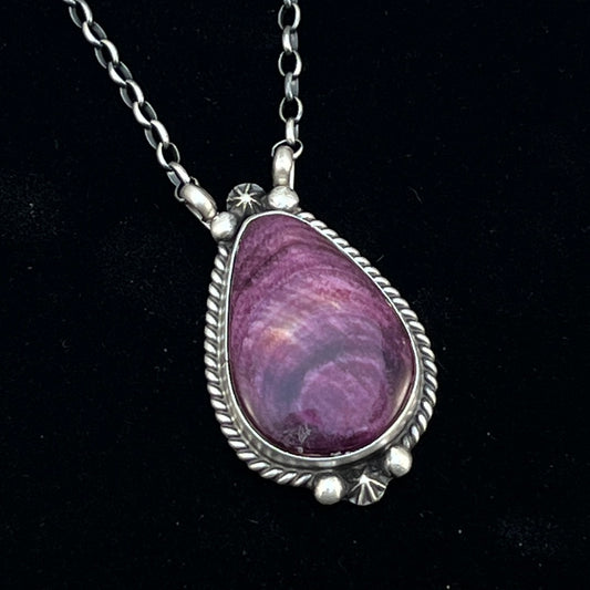 18" Purple Spiny Oyster Shell Necklace Choker Sterling silver Navajo Irene Kee