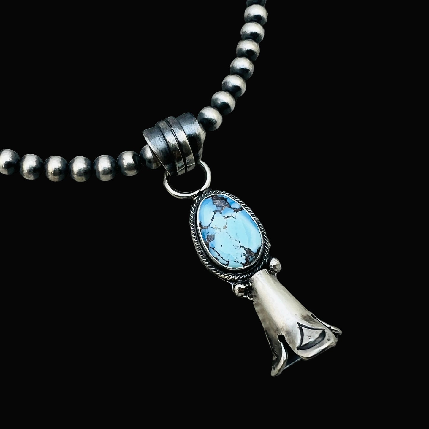 16" Golden Hills Turquoise Squash Blossom Necklace Sharon McCarthy Sterling silver NK8