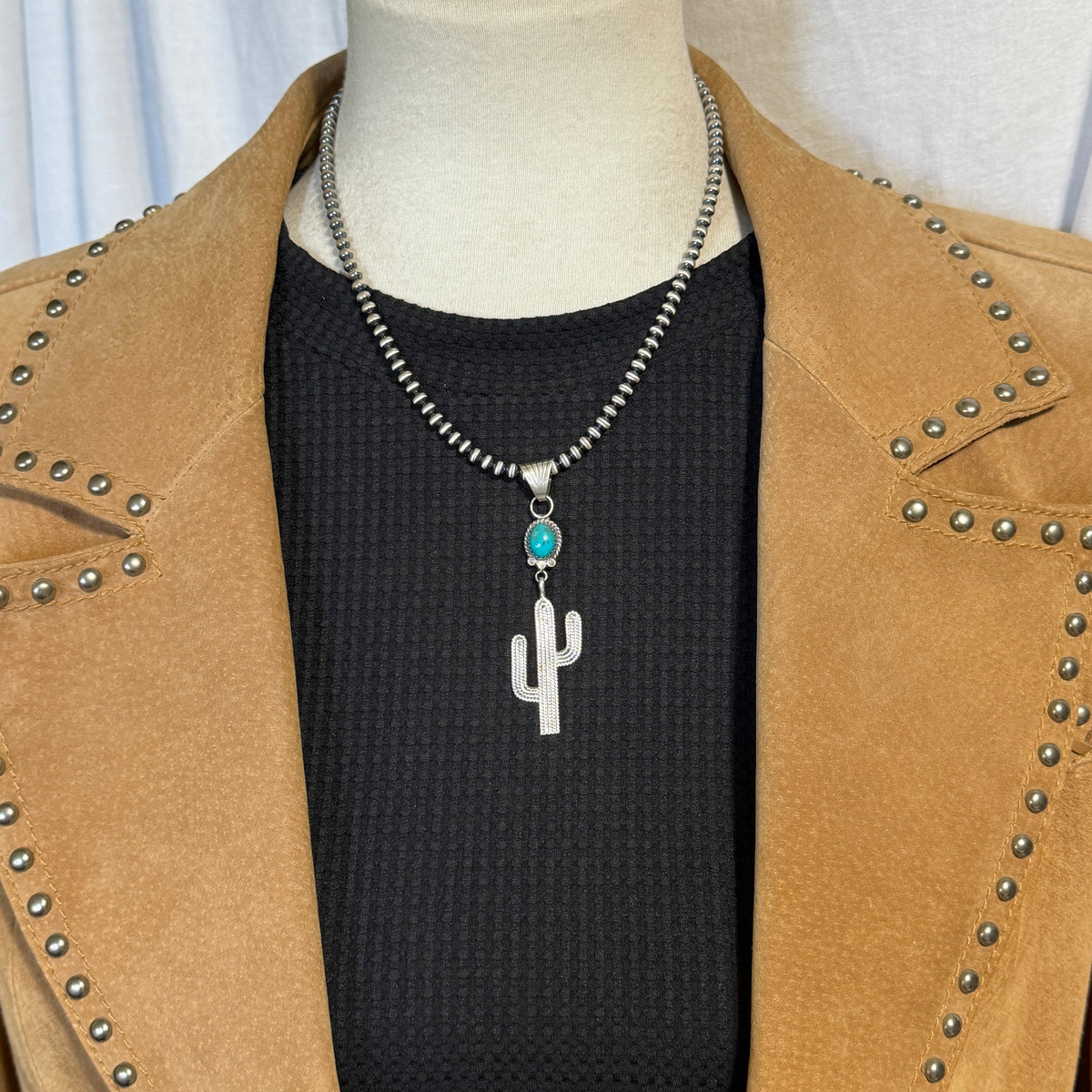 Blue Campitos Turquoise Cactus Pendant Sharon McCarthy Navajo Sterling Silver PD7