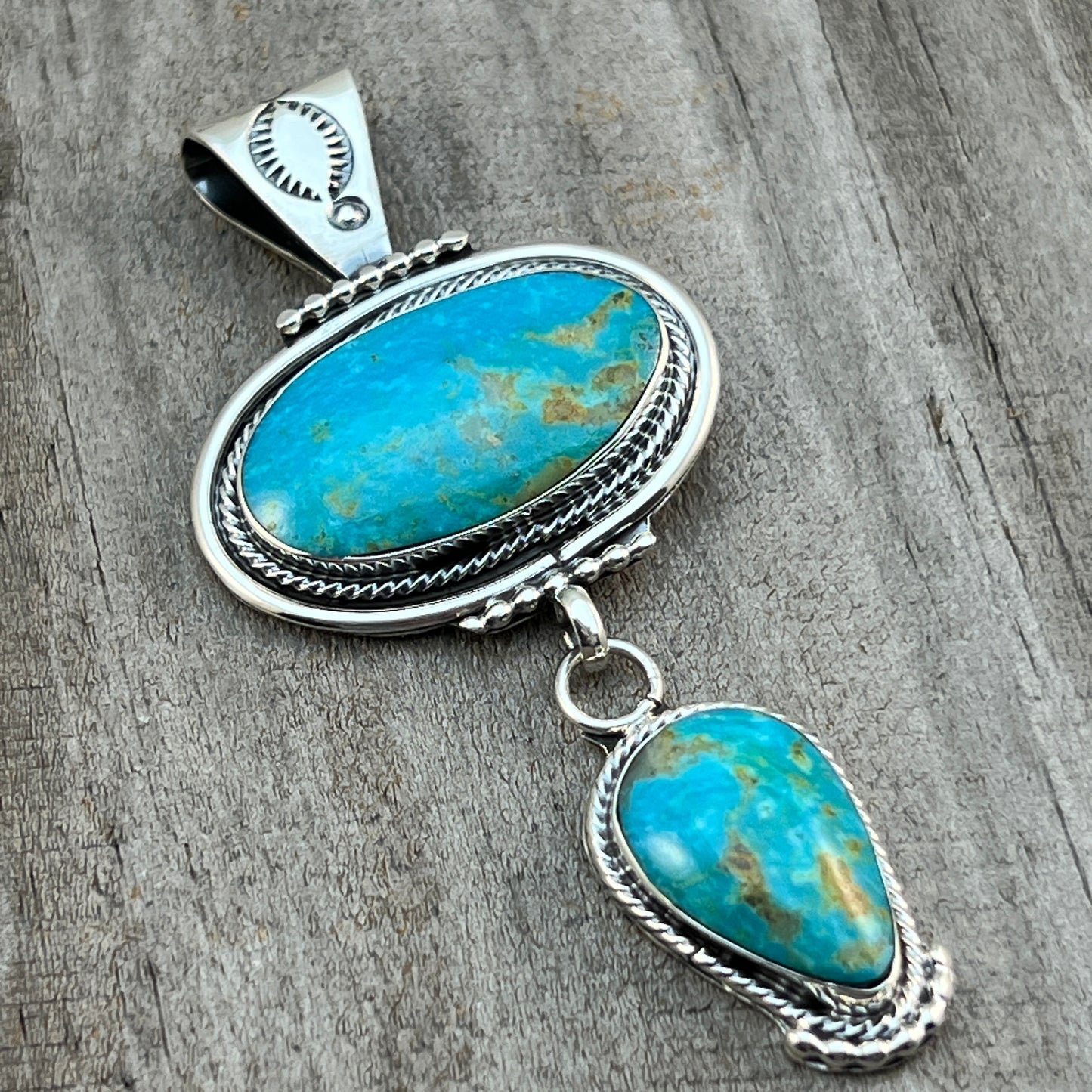 Turquoise Pendant Sterling silver Navajo Handmade Mike Smith 529