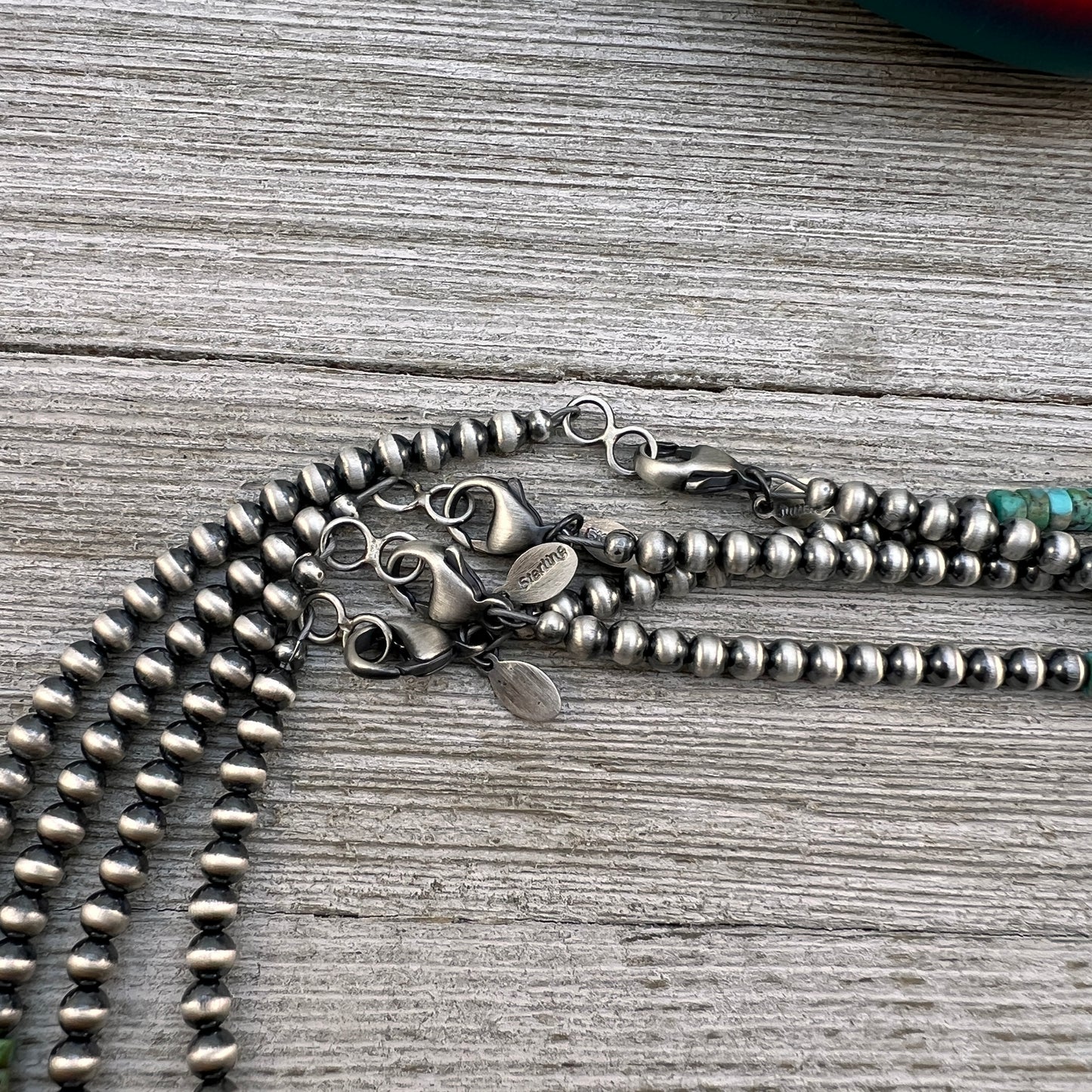 4mm Kingman Turquoise Heishi Necklace with Sterling silver Oxidized Pearls, Southwest Western Jewelry