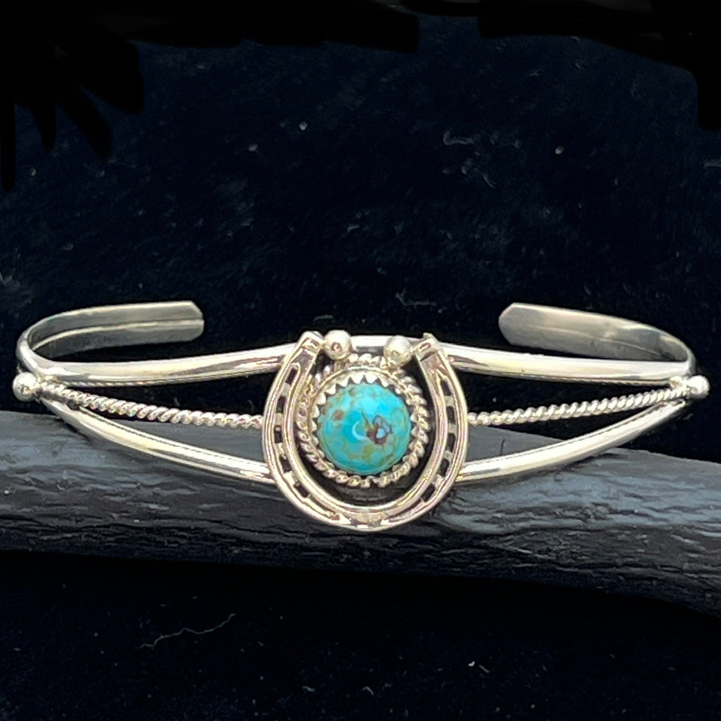 6 1/4" Kingman Turquoise Horseshoe Cuff Bracelet Sterling Silver Letricia Largo BR46