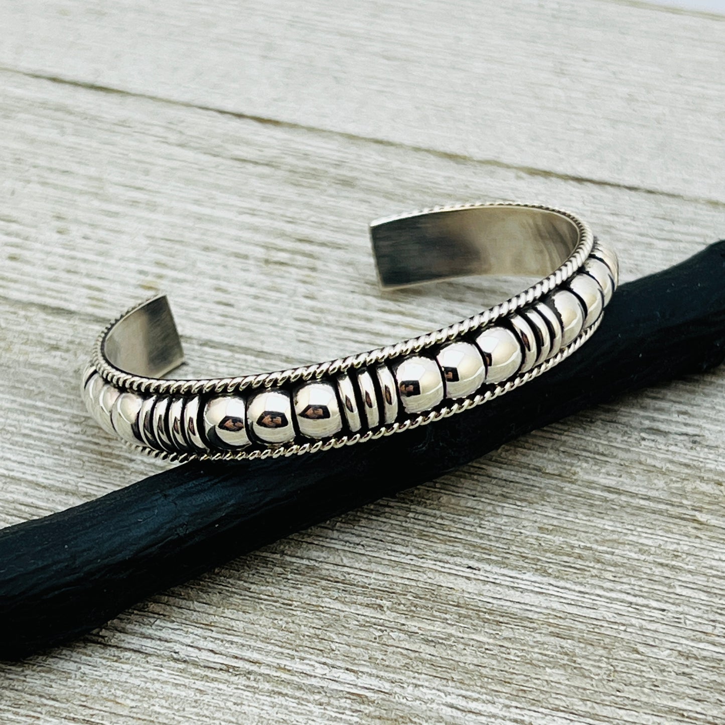 6 1/2" All Silver modern Narrow Cuff Bracelet Thomas Charley Sterling Stacker BR33