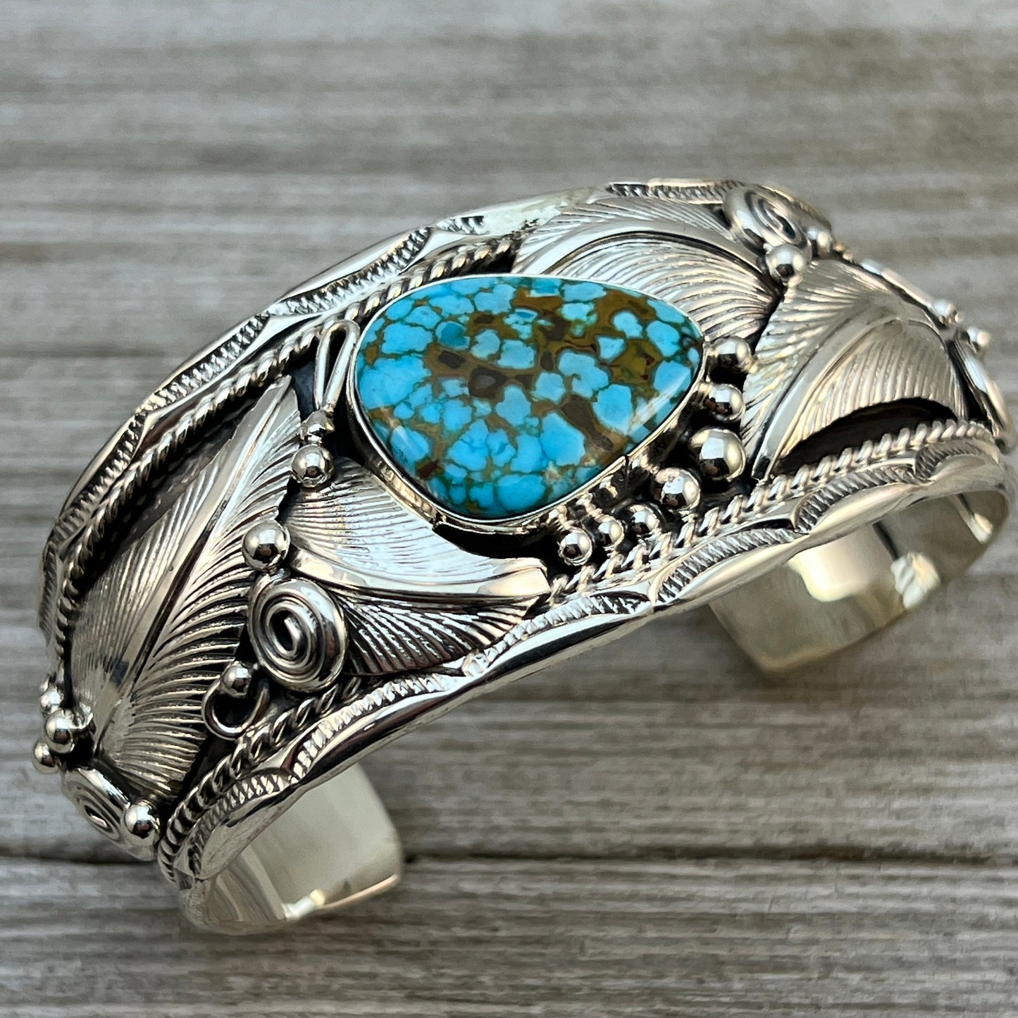 6.5" Light Blue Kingman Spiderweb Turquoise Cuff Bracelet Navajo Darrell Morgan signed