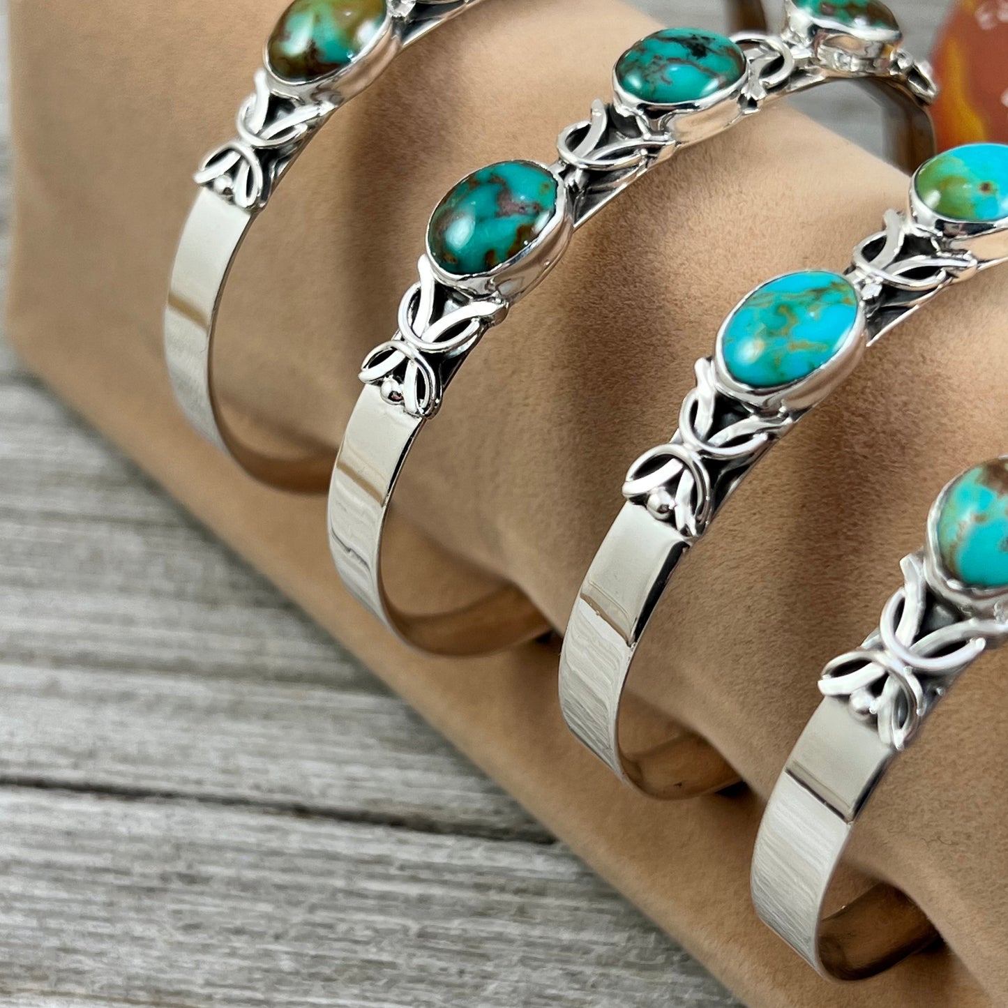 6 1/2" - 7" Kingman Turquoise narrow stacker cuff bracelet #5, Navajo handmade Thomas Yazzie, sterling silver artist signed