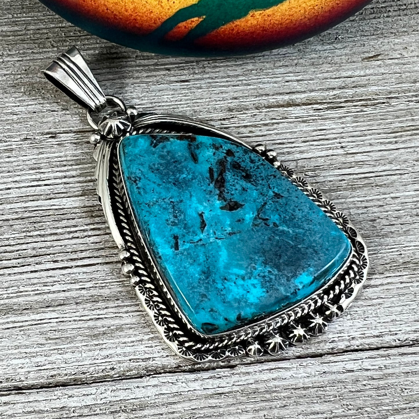 XL extra large, Blue Kingman turquoise pendant #1, Navajo handmade Rita Long, sterling silver, signed