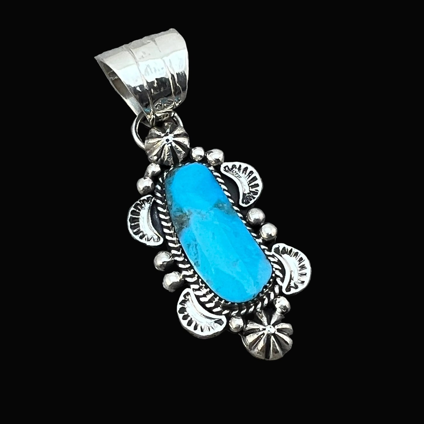 Kingman turquoise pendant sterling silver Marie Jones Navajo 813