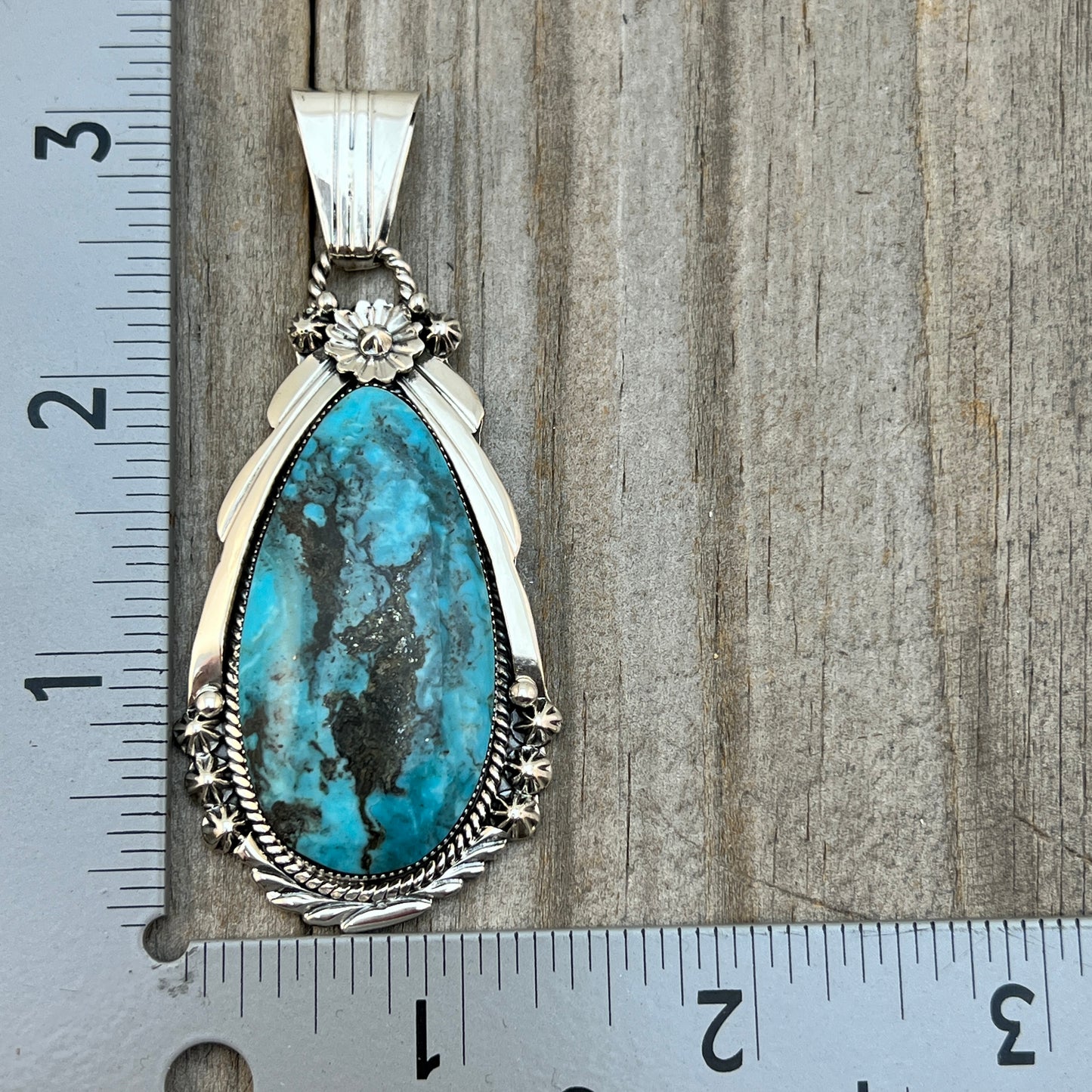 Blue Smokey Kingman Turquoise pendant sterling silver Rose Lee Navajo 789