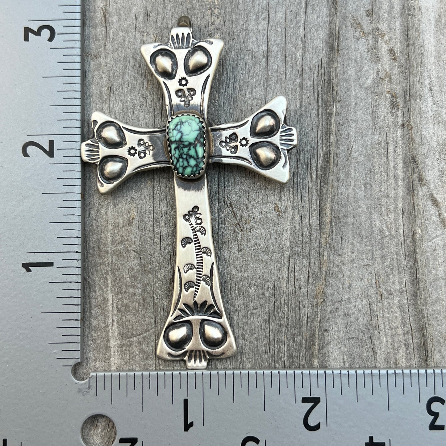 Turquoise Cross Pendant Sterling Silver Navajo handmade Veronica Cayatineto 632
