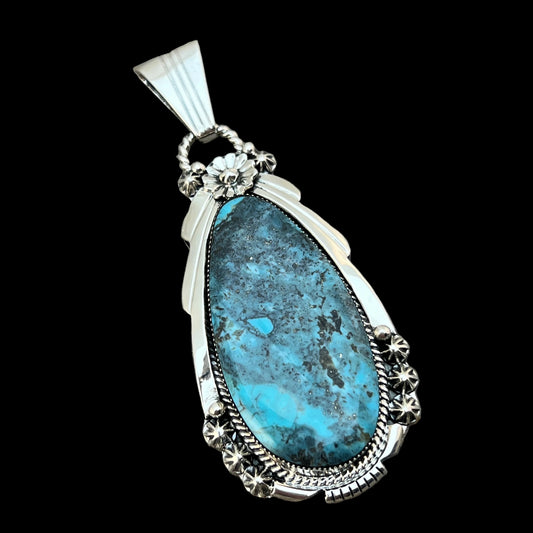 Blue Smokey Kingman Turquoise pendant sterling silver Rose Lee Navajo 787