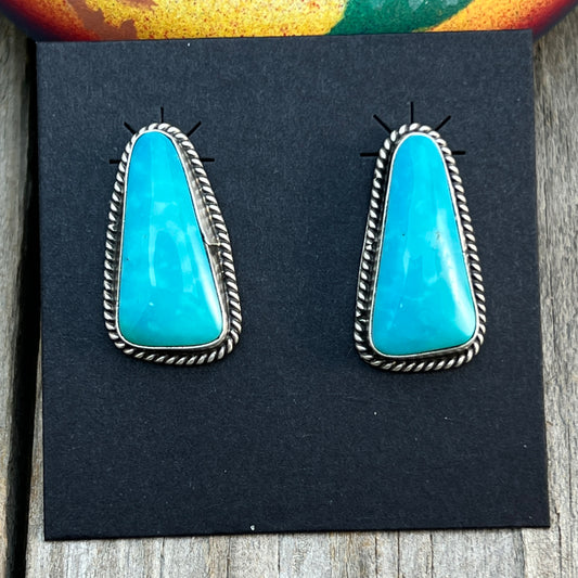 Blue Kingman Turquoise stud earrings sterling silver Trish Largo Navajo 724