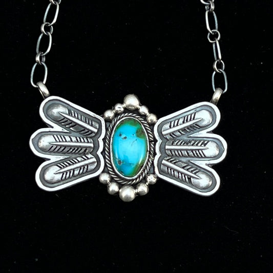 17 1/2"Sonoran Turquoise Necklace Feather sterling silver Navajo Verley Betone boho 2