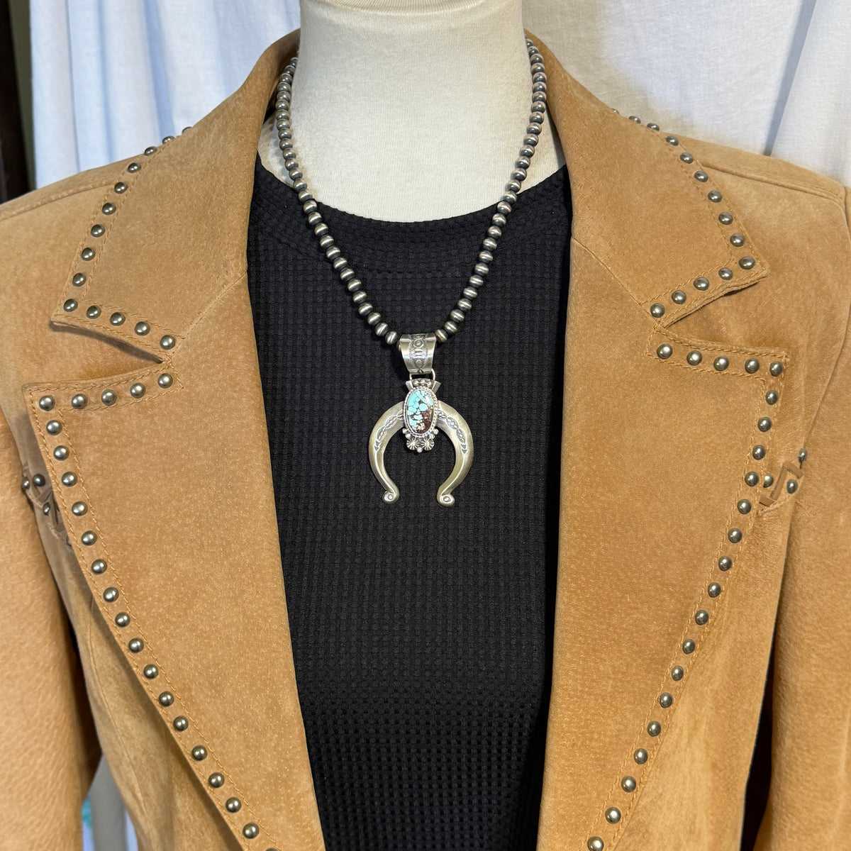 Golden Hills Turquoise Naja Pendant Sterling silver Samuel Yellowhair Navajo Handmade PD7