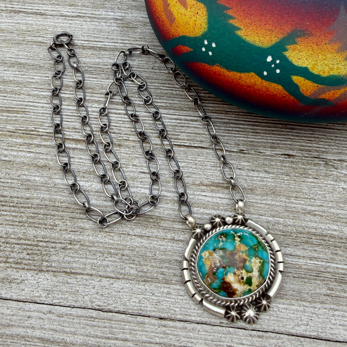 Sonoran turquoise station necklace Sterling Silver Navajo Samuel Yellowhair NK38