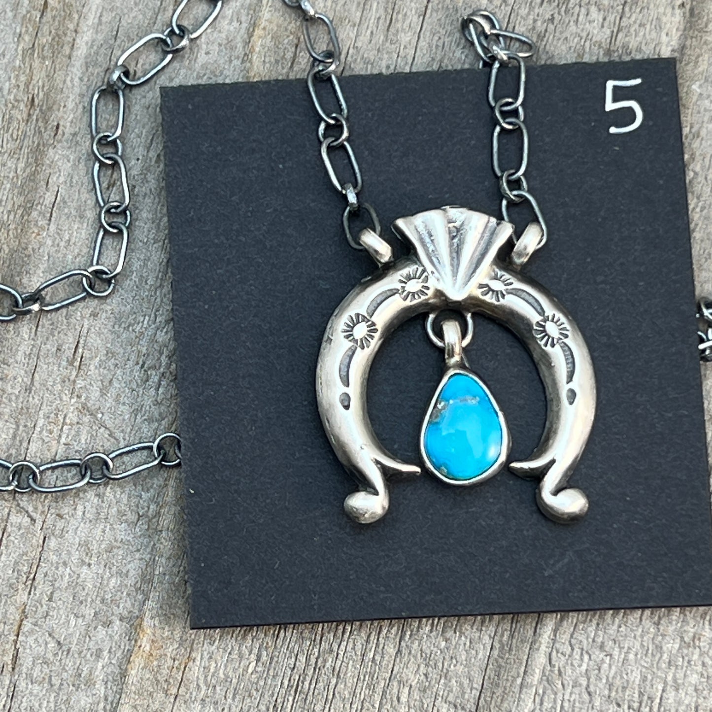 18 1/2" Blue Kingman Turquoise Naja Necklace Sterling silver Navajo Annette Chiquito 706