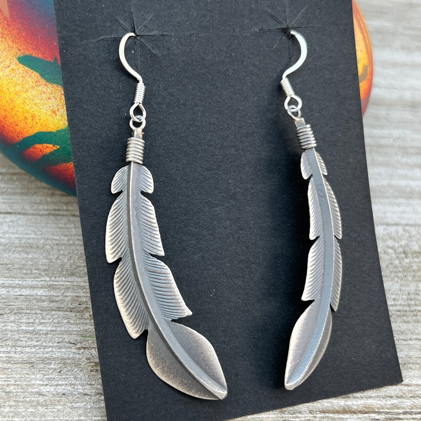 Handmade sterling silver Feather earrings, Navajo handmade by Billy Long, signed