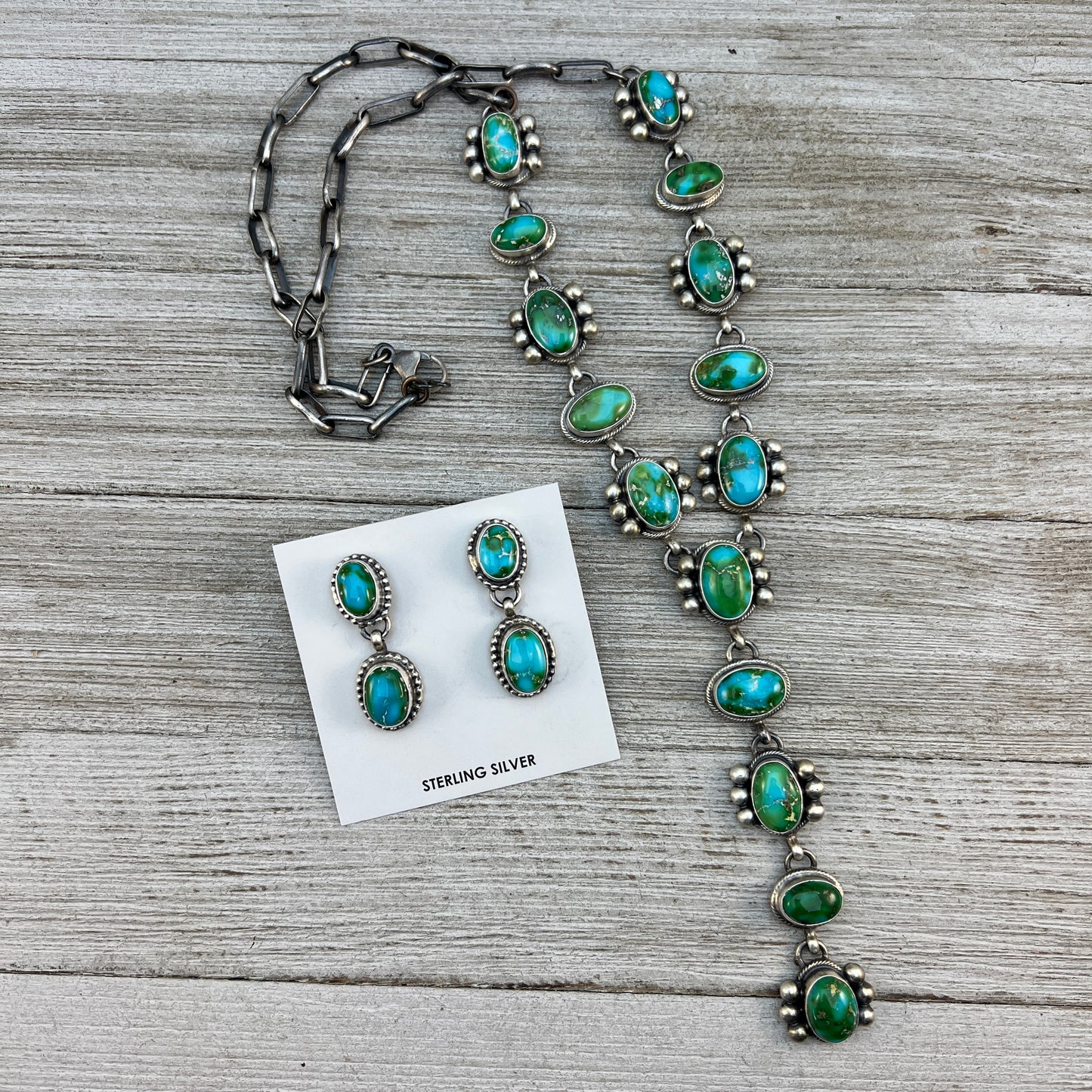 Polychrome Sonoran Turquoise Lariat Necklace Sterling silver Kathleen Livingston
