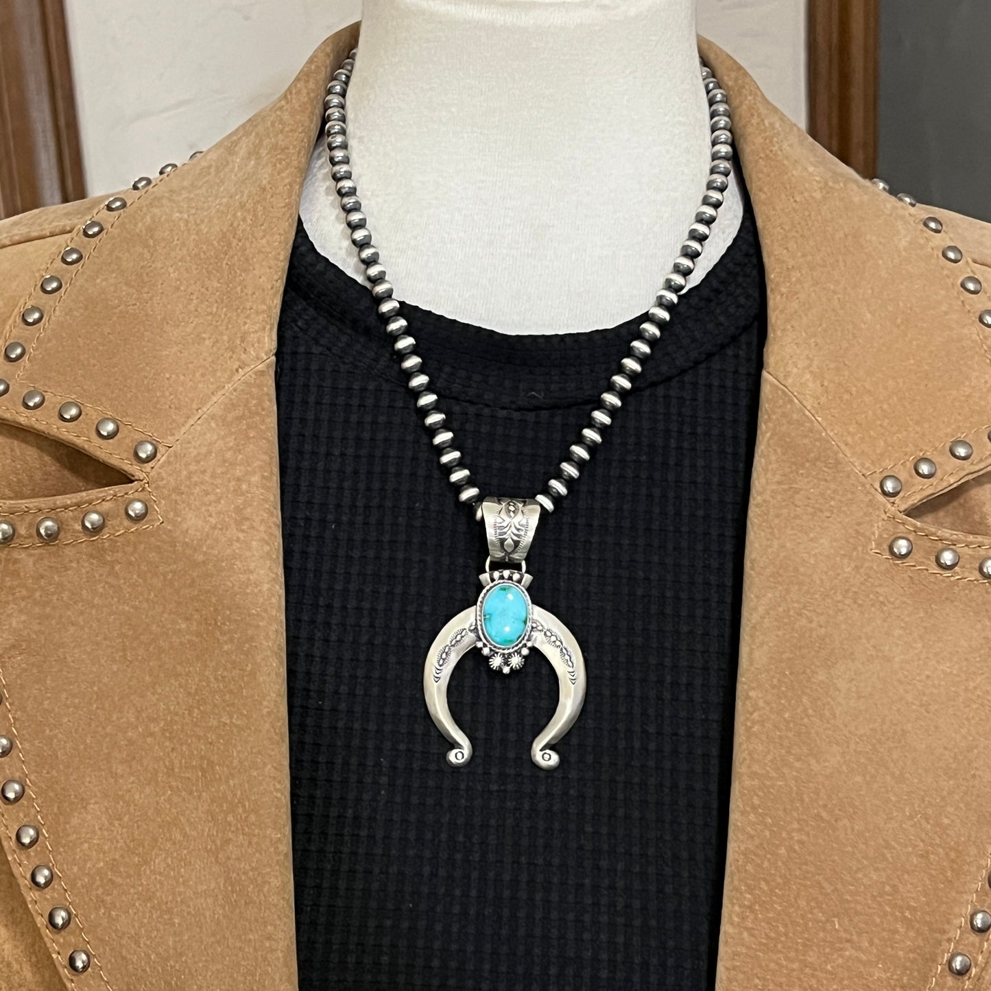 Sonoran Gold Turquoise Naja Pendant Samuel Yellowhair Sterling Silver 607