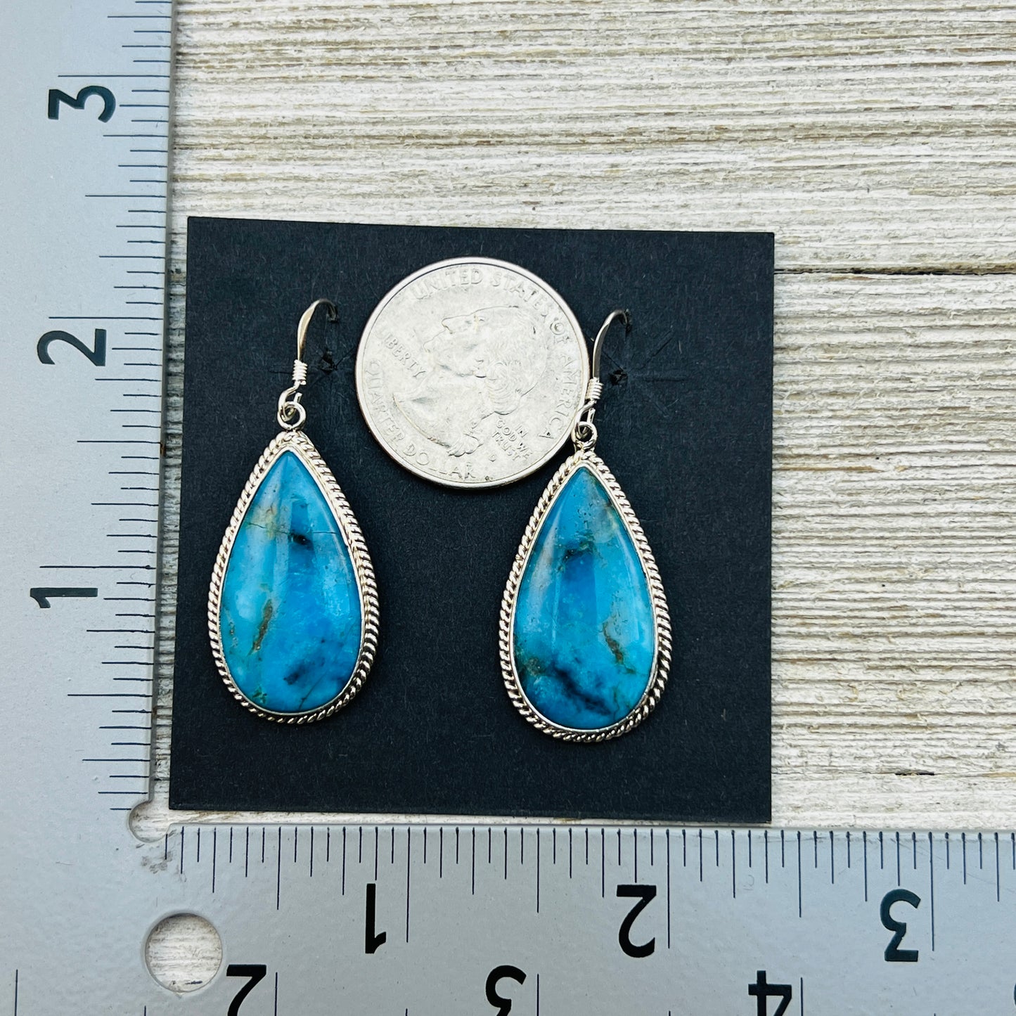 Blue turquoise teardrop earrings sterling silver Sharon McCarthy Navajo ER57