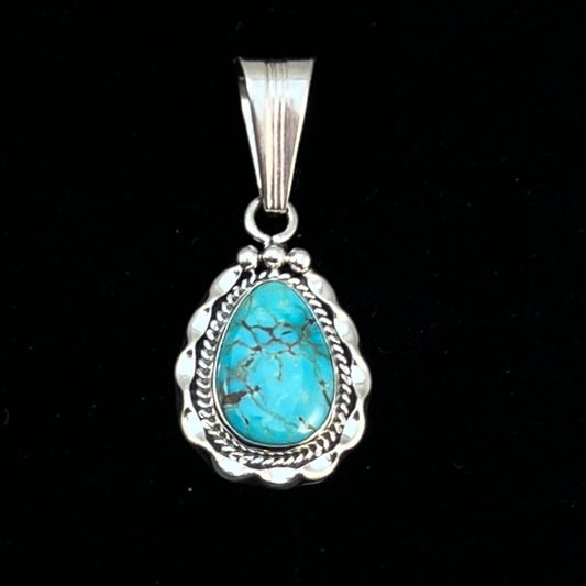 Blue Kingman Turquoise Pendant Navajo handmade Samuel Yellowhair sterling silver