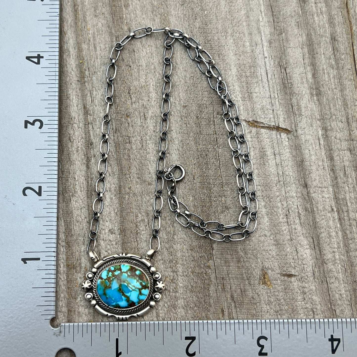 18" Kingman Spiderweb Turquoise Necklace Sterling silver Navajo Daniel Benally 591