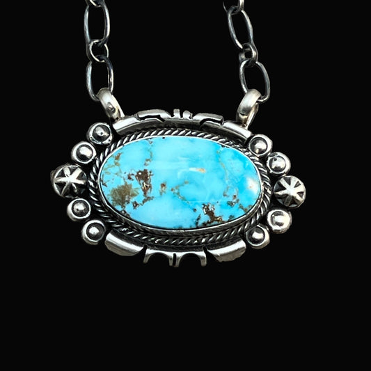 18" Kingman Spiderweb Turquoise Necklace Sterling silver Navajo Daniel Benally 594
