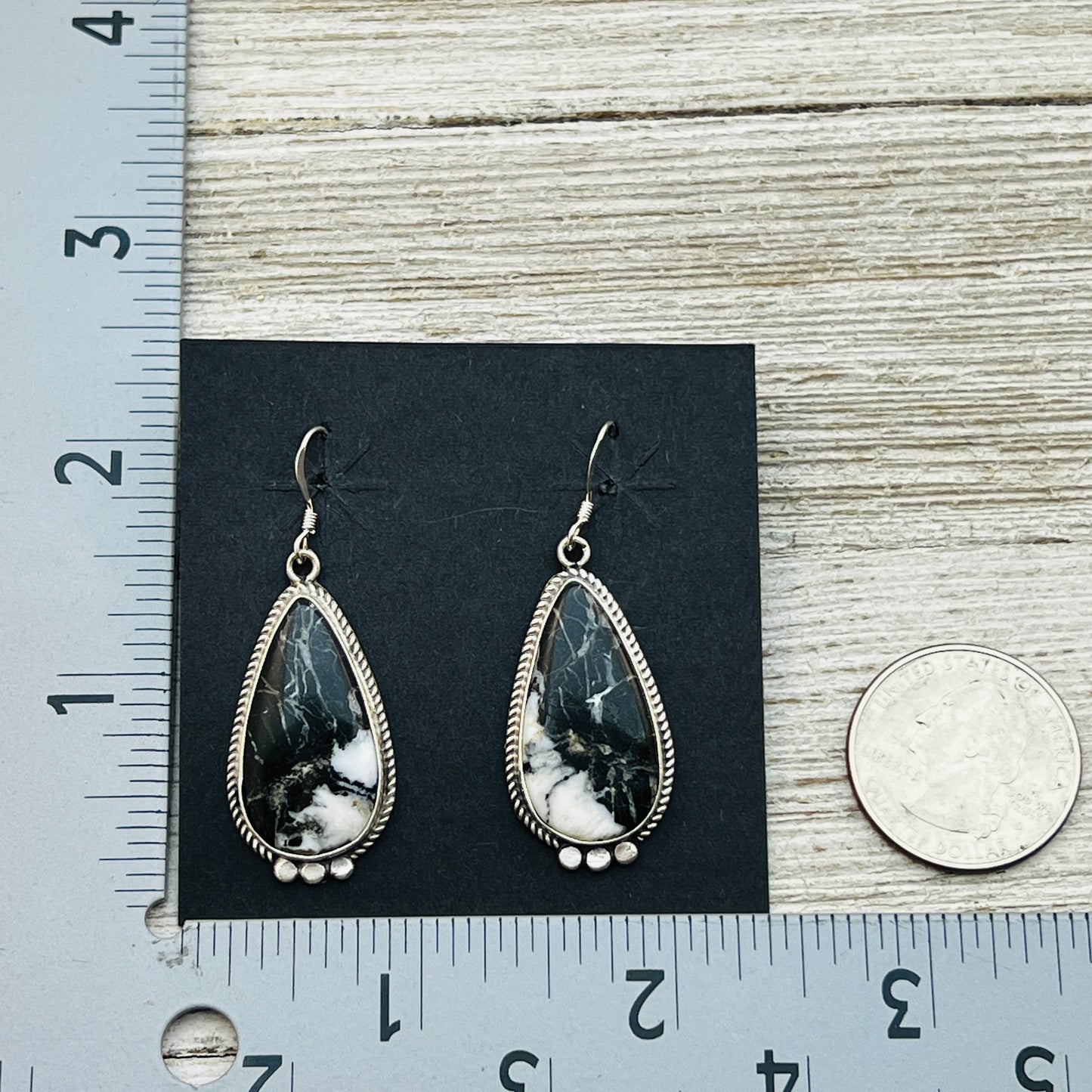 White Buffalo stone dangle earrings sterling silver Sharon McCarthy Navajo ER50