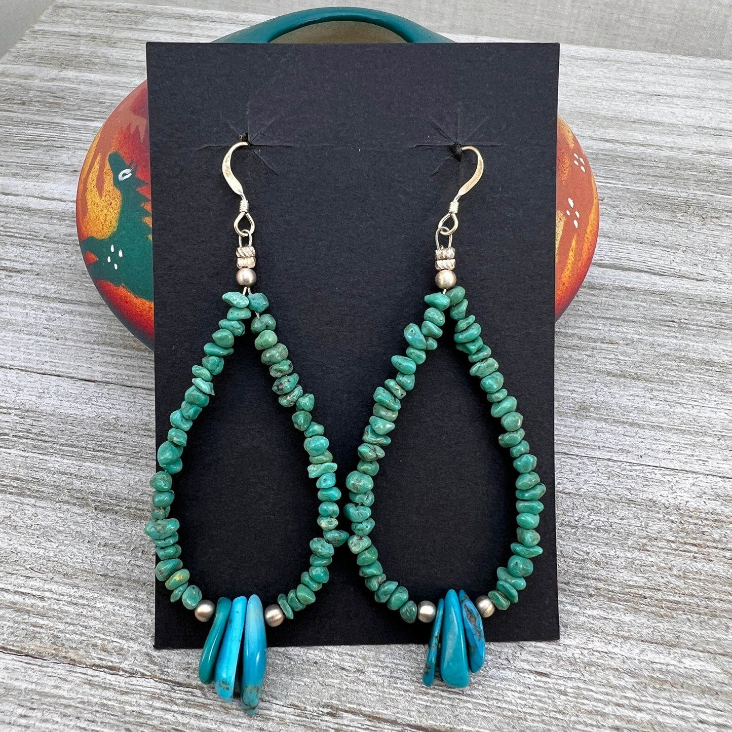 Kingman turquoise earrings 2, boho raw nuggets chips with tab turquoise jacla