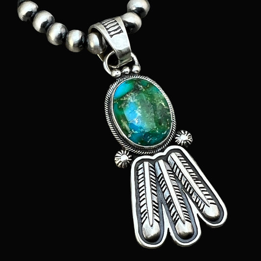 18" Sonoran Turquoise necklace sterling silver 6mm bead Verley Betone Navajo 774