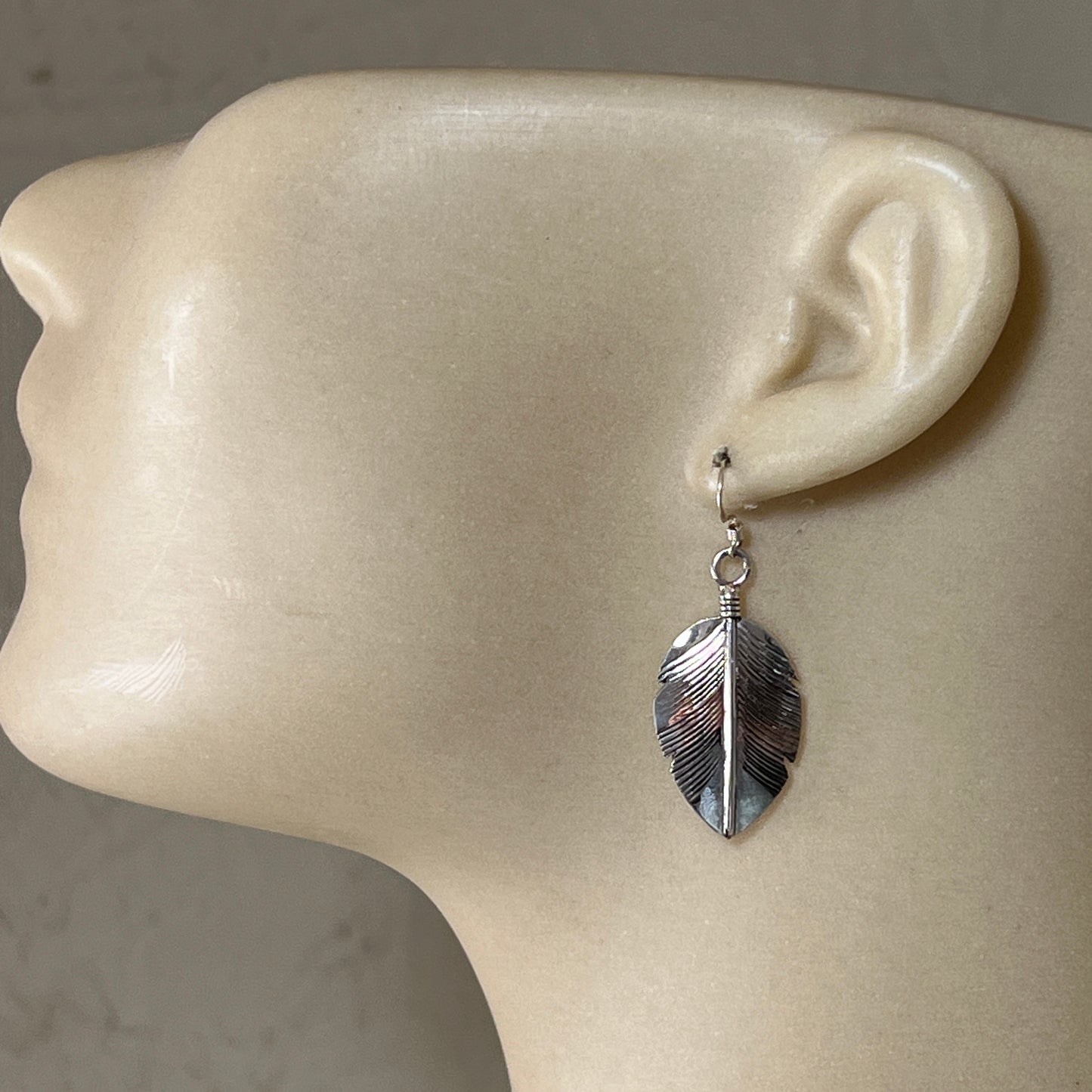 Sterling Silver handmade hand stamped Feather Earrings Sterling Silver Joe Mace 634