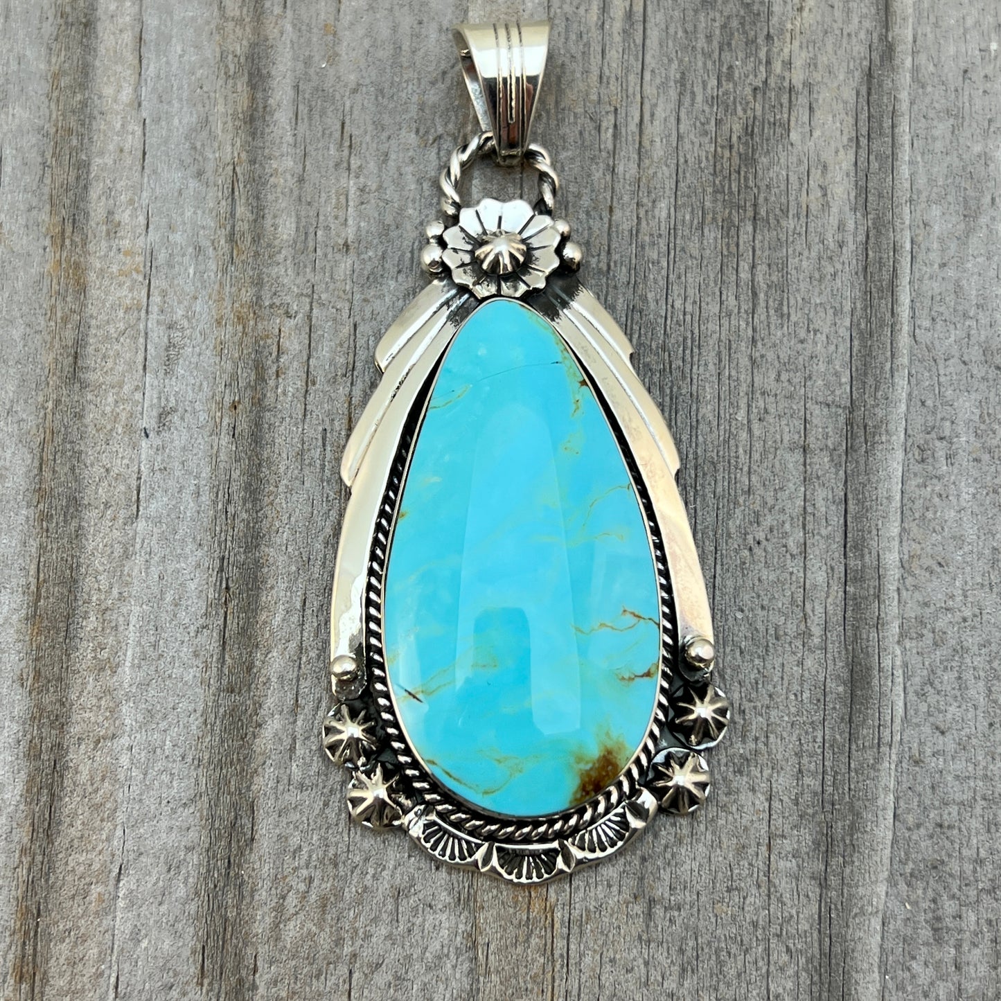 Kingman Turquoise pendant sterling silver Rose Lee Navajo 790