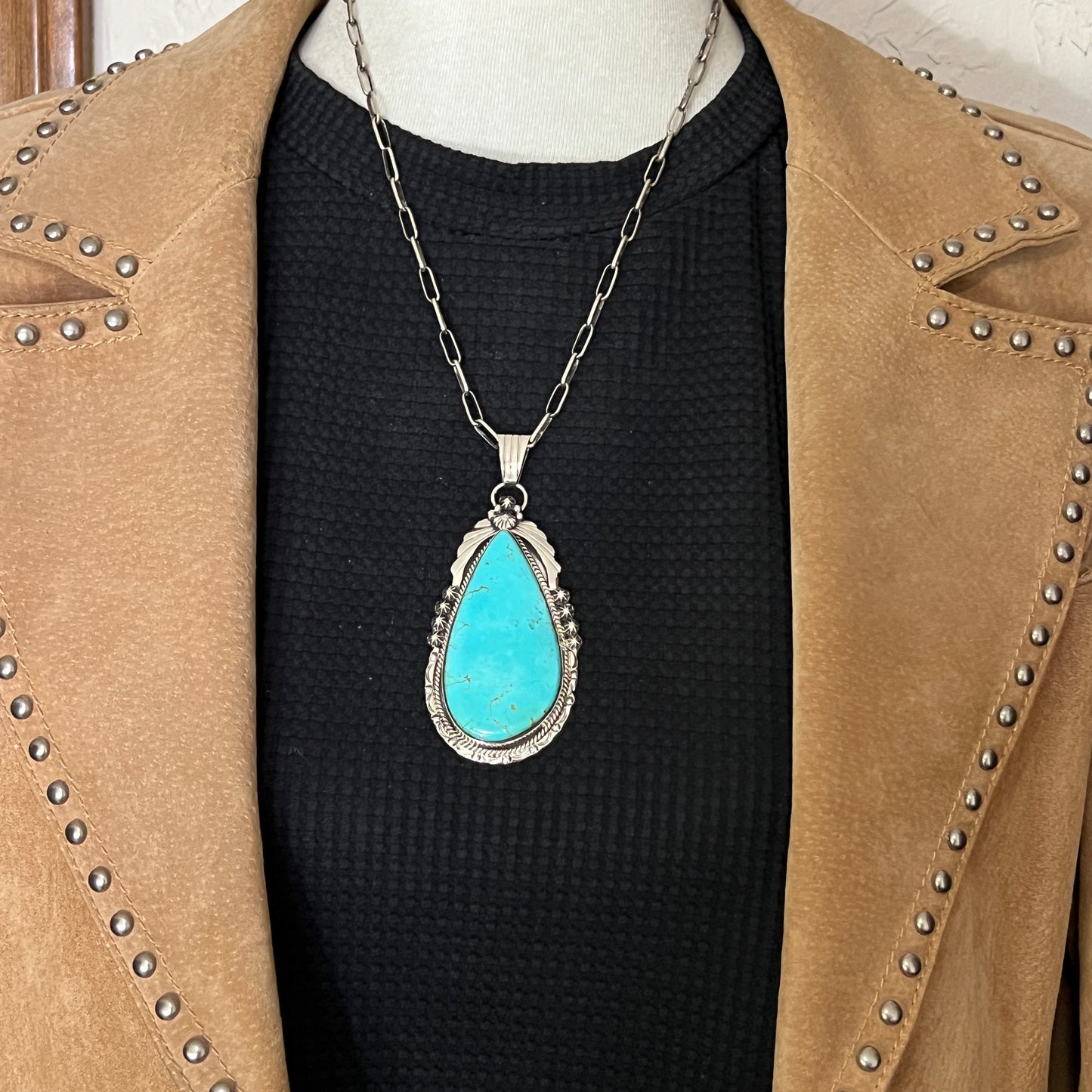 Light Blue Kingman Turquoise pendant sterling silver Arlene Lewis Navajo 791