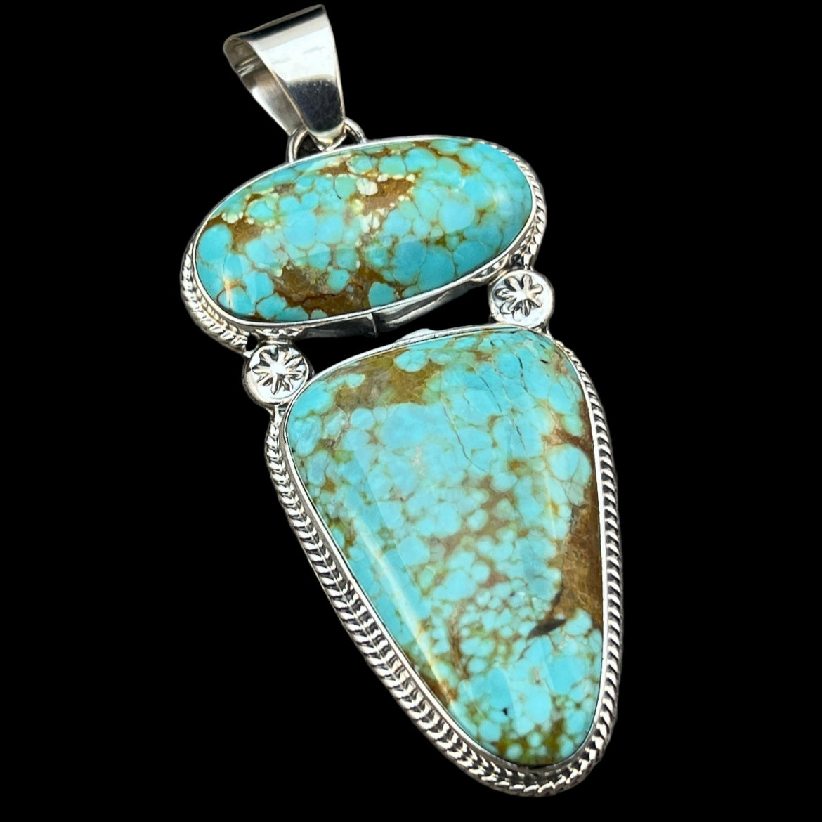 Natural Mine #8 turquoise pendant Burt Francisco Sterling Silver Navajo Handmade 574