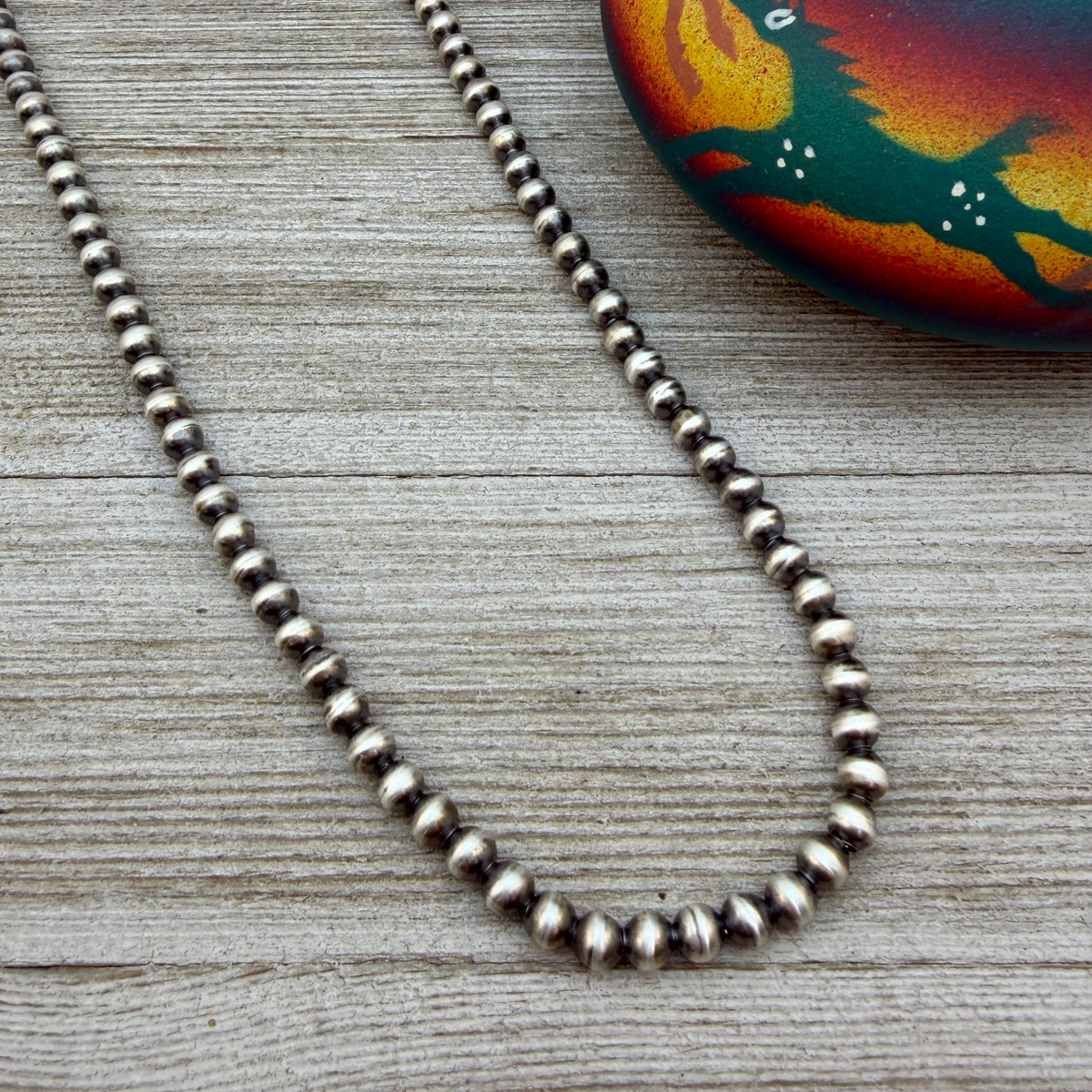 24" Sterling silver Navajo handmade 5mm round bead Pearl necklace Dorinda Mariano signed