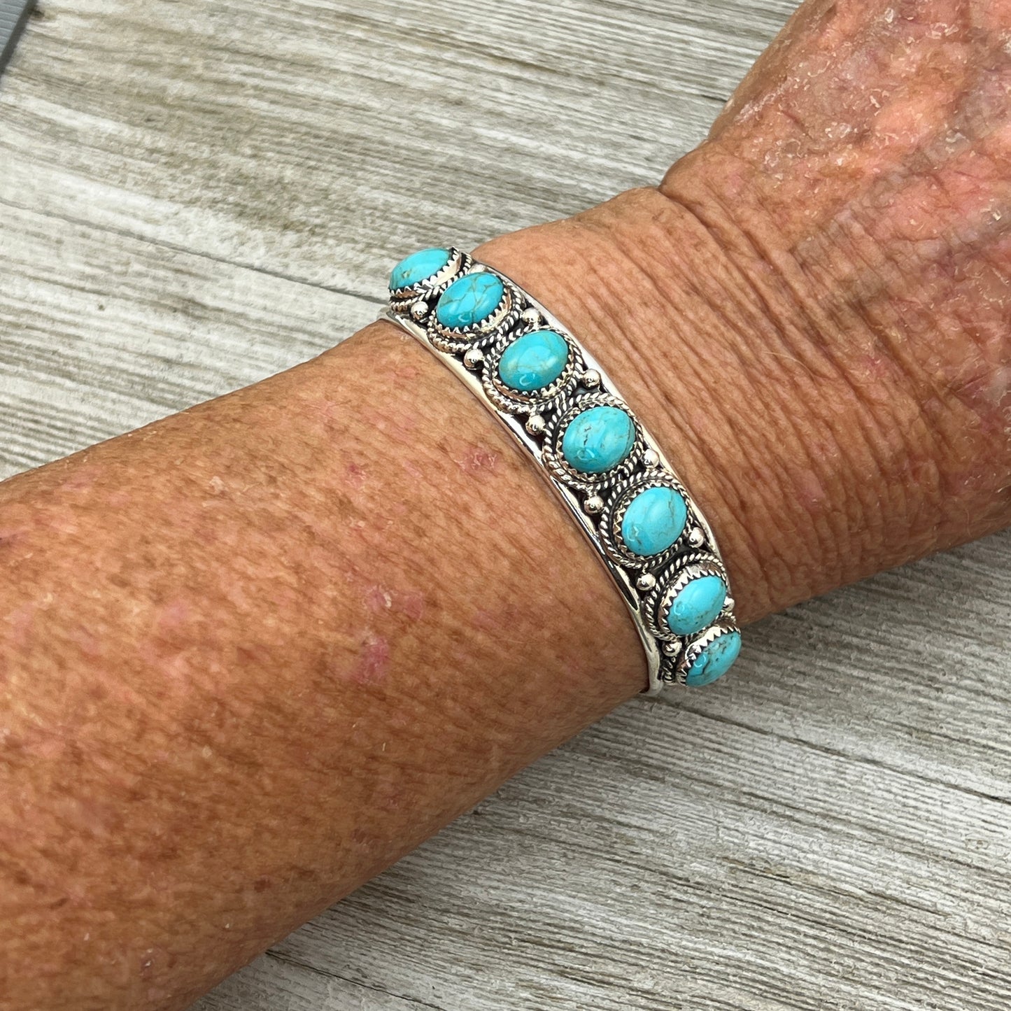 6 3/4" Campitos Turquoise Cuff Bracelet Sterling Silver Verley Betone BR44