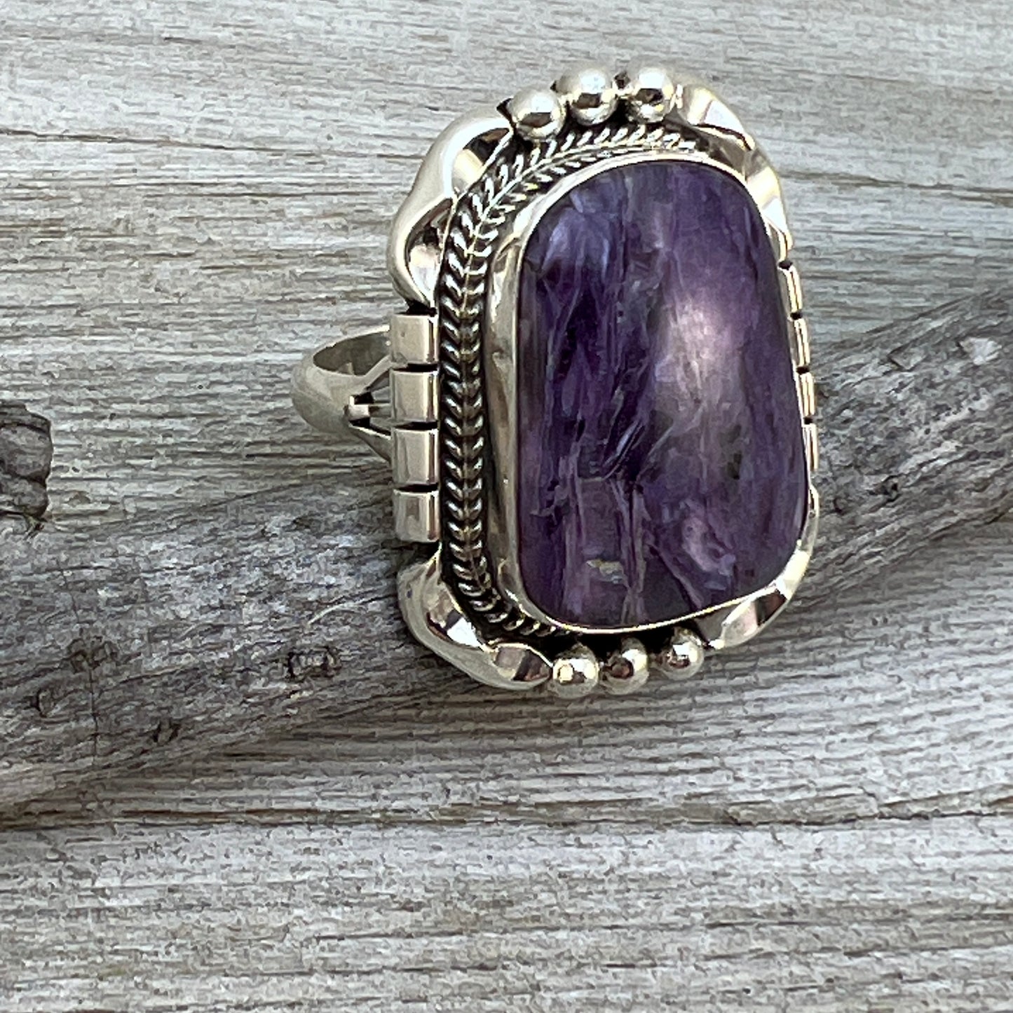 Size 9 Charoite sterling silver handmade ring #13 Navajo Samuel Yellowhair