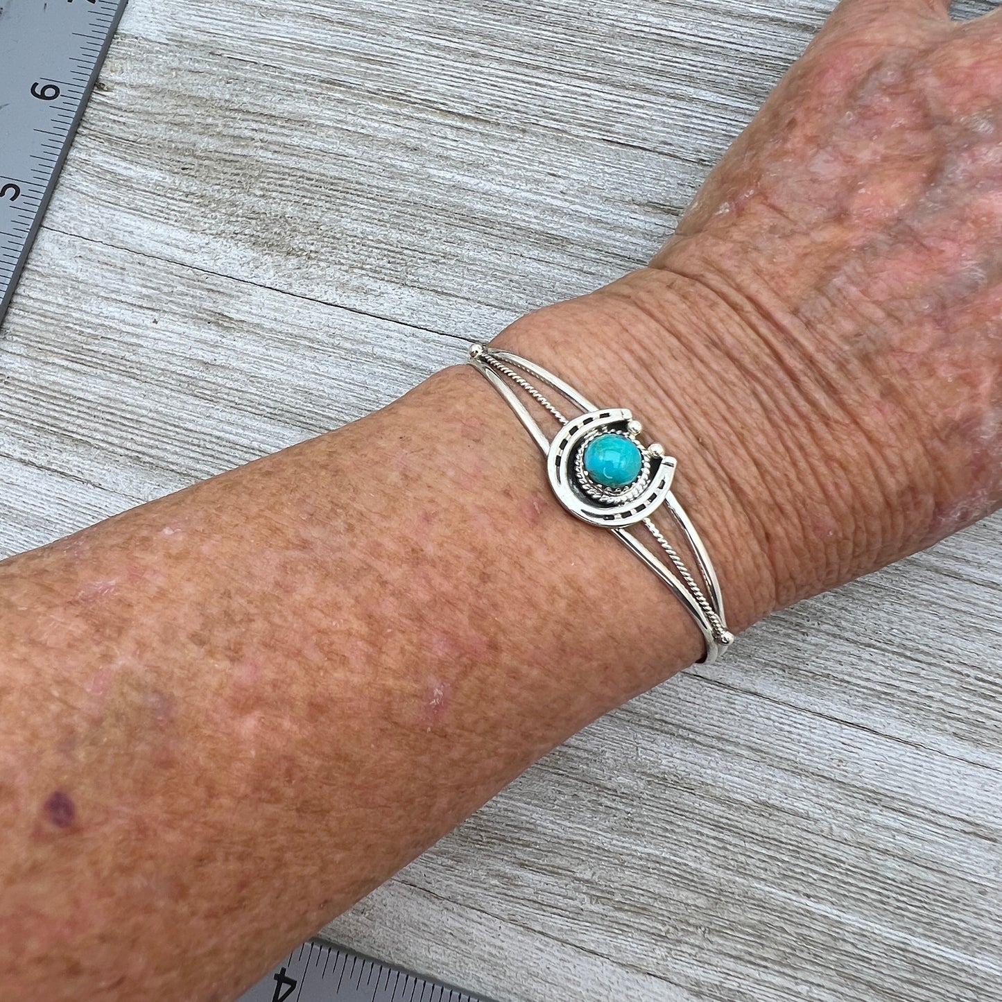 6 1/4" Kingman Turquoise Horseshoe Cuff Bracelet Sterling Silver Letricia Largo BR49