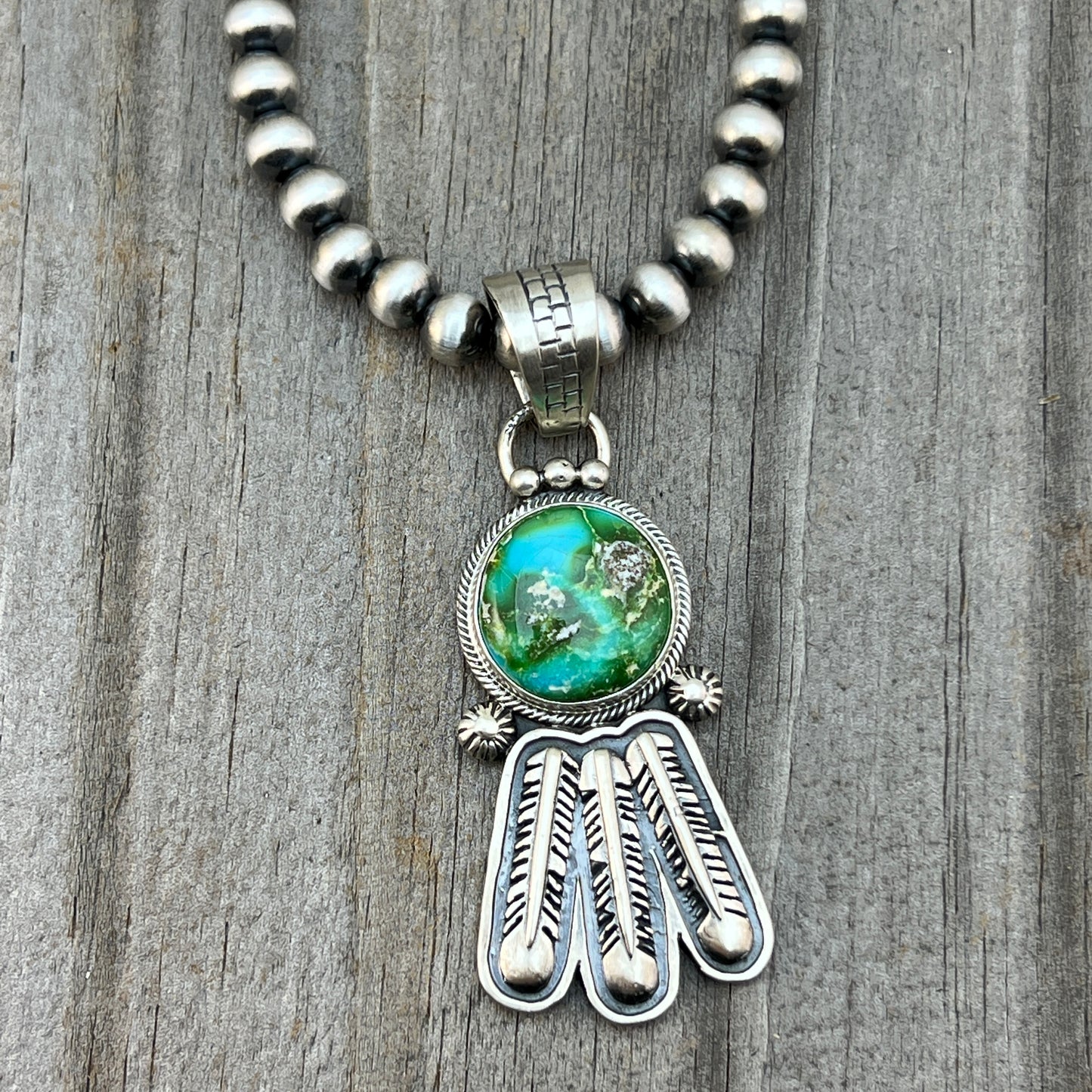 18" Sonoran Turquoise necklace sterling silver 6mm bead Verley Betone Navajo 768