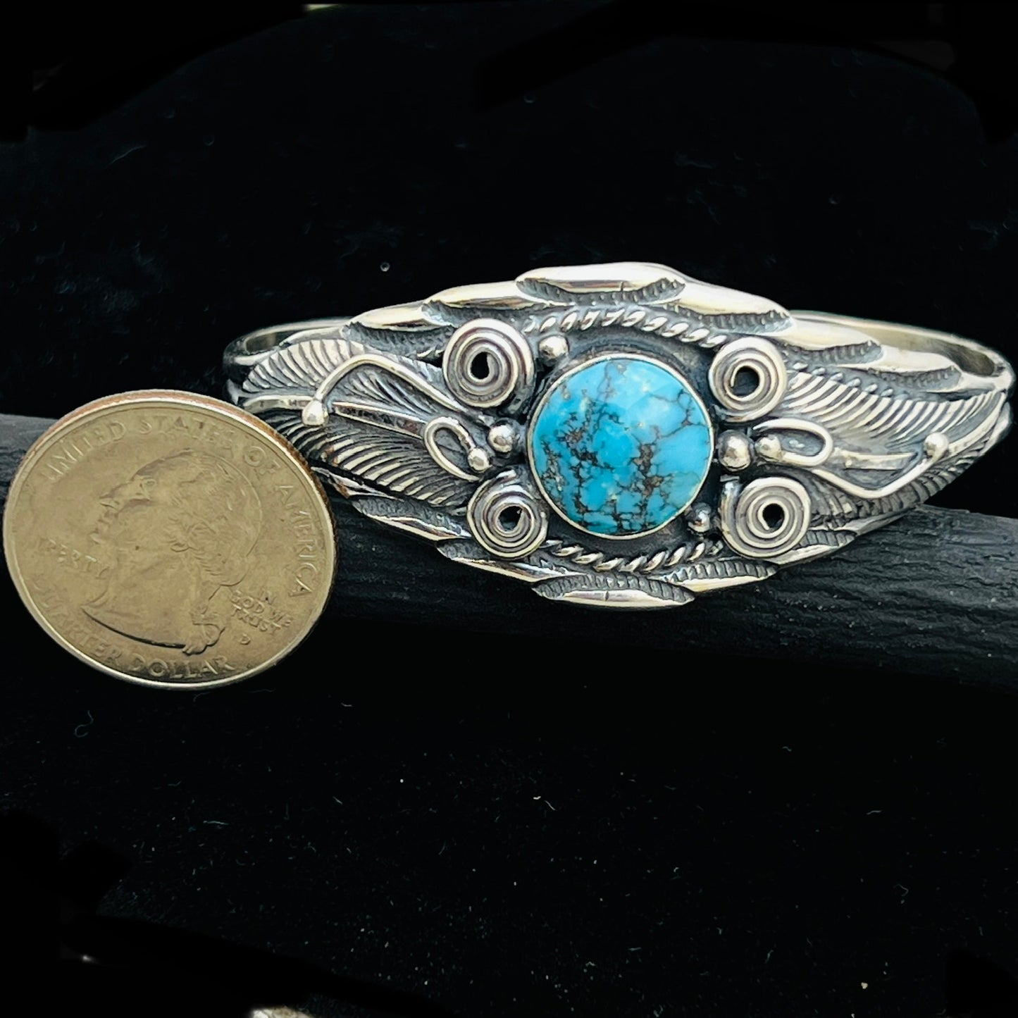 6 1/8" Stamped Navajo sterling silver Turquoise cuff bracelet Darrell Morgan BR72